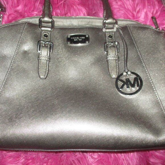 Michael Kors Ciara metallic silver Nickel  large satchel & wallet - Picture 2 of 15